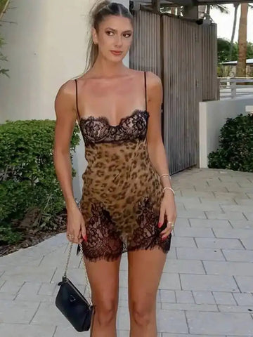 Zelix Projector Patchwork Dress Leopard Lace Party Edit